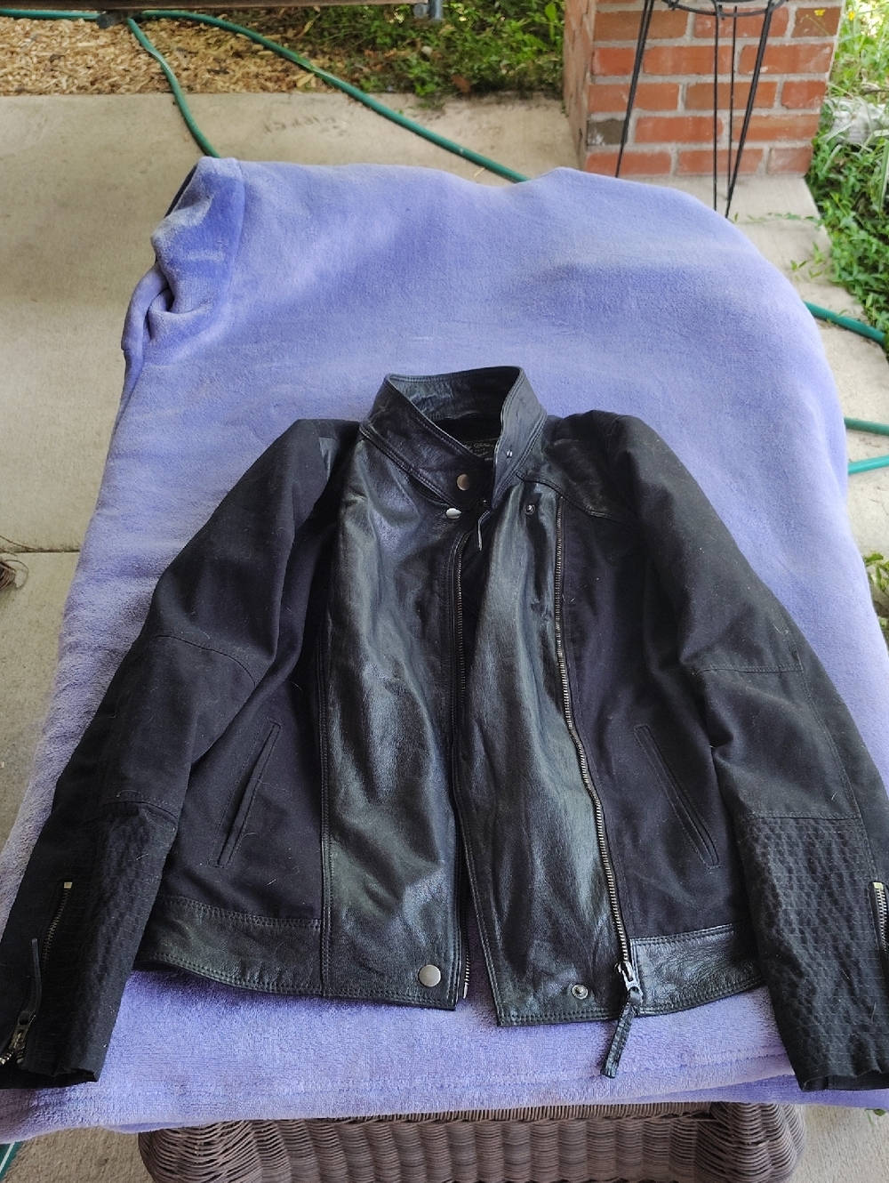 Lucky Brand Black Men's Bomber-Style Mixed-Material Jacket